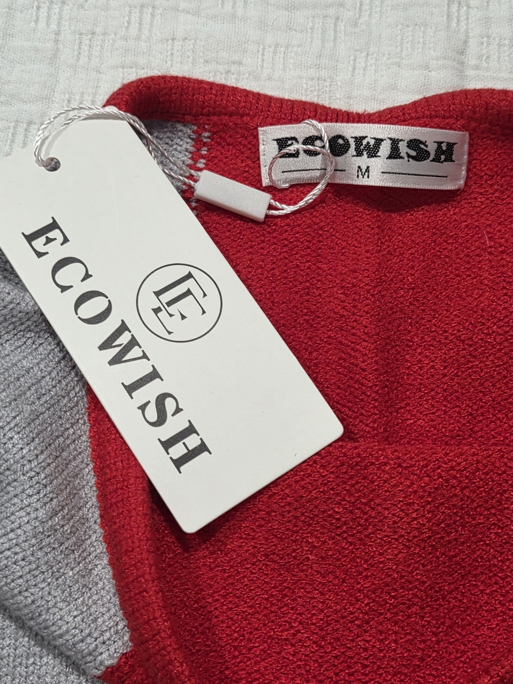 ​ECOWISH Colorblock Knit Sweater Womens Size M NWT Red Grey White Lantern Sleeve